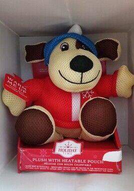 Holiday Time Red and Blue Plush Dog with Heatable Pouch
